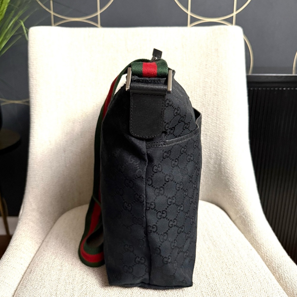 Gucci authentic black monogram canvas messanger bag unisex ribbon strap - Picture 8 of 16